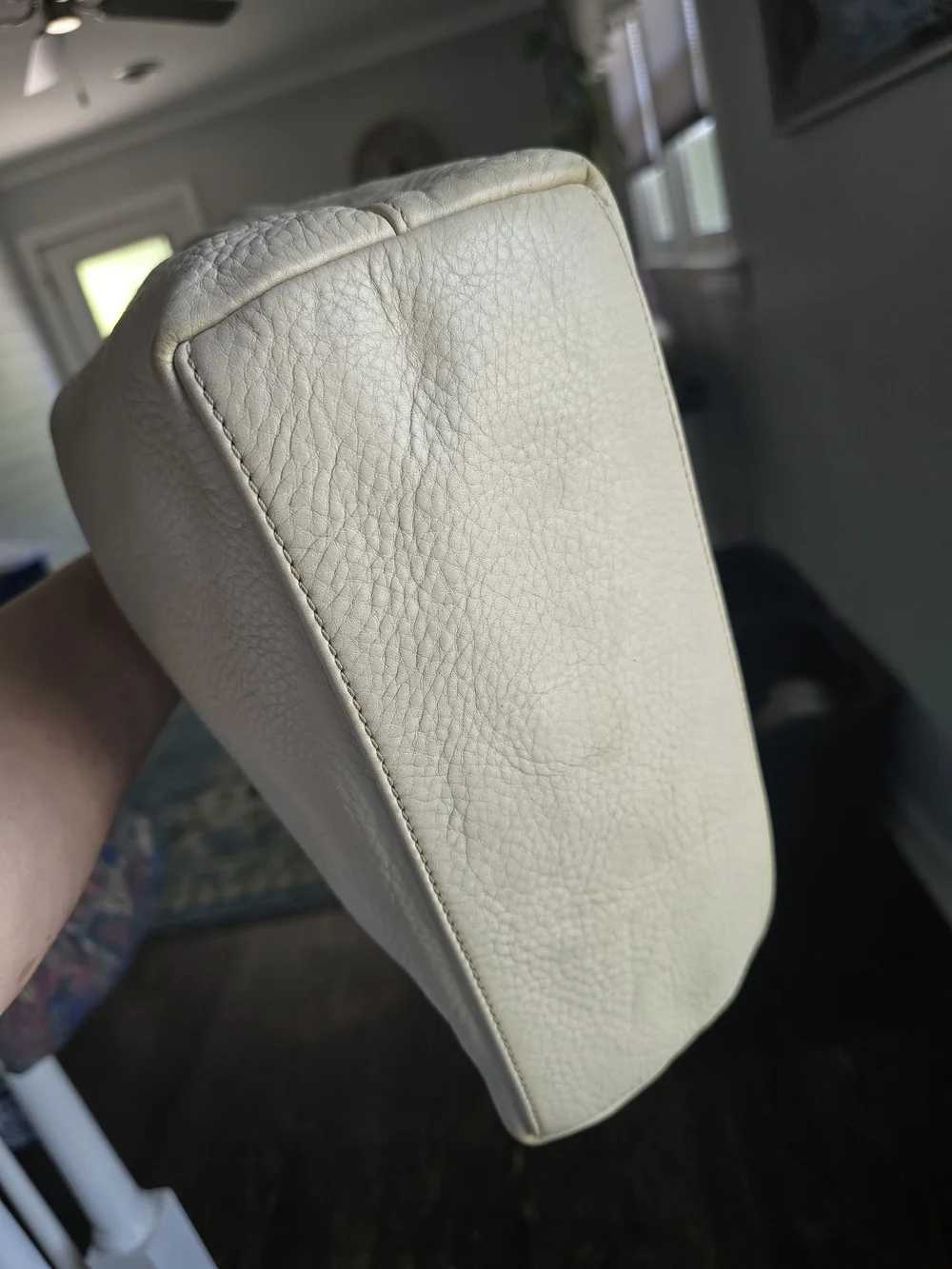 Dooney And Bourke Cream Leather Shoulder Bag with Silver Hardware